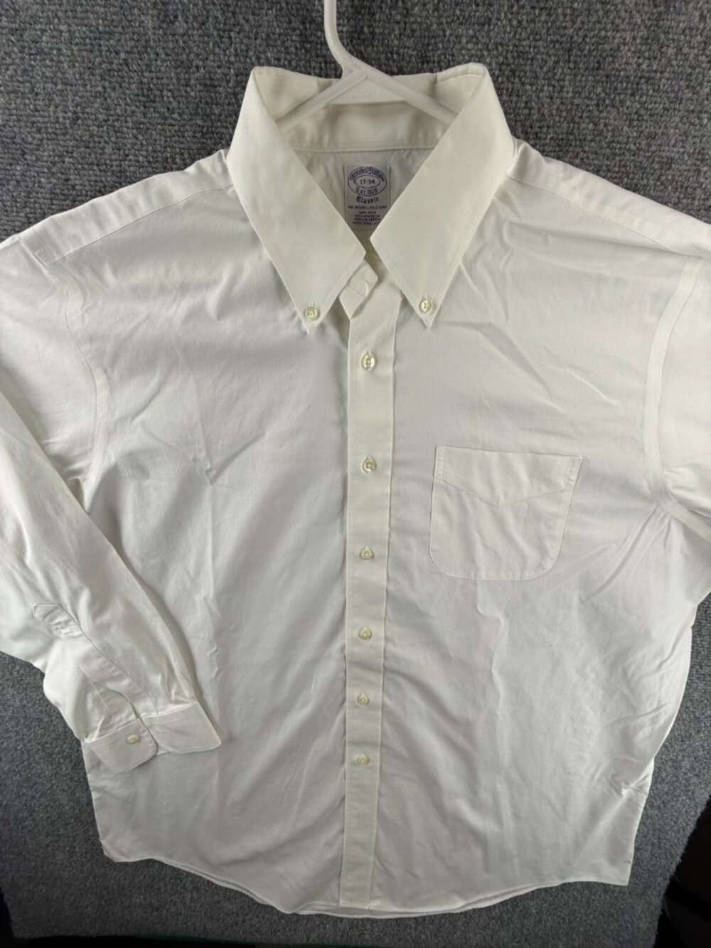 Brooks Brothers Cotton Classic 17 34 White Button-Down Non-Iron Shirt Mens Adult - Picture 2 of 16